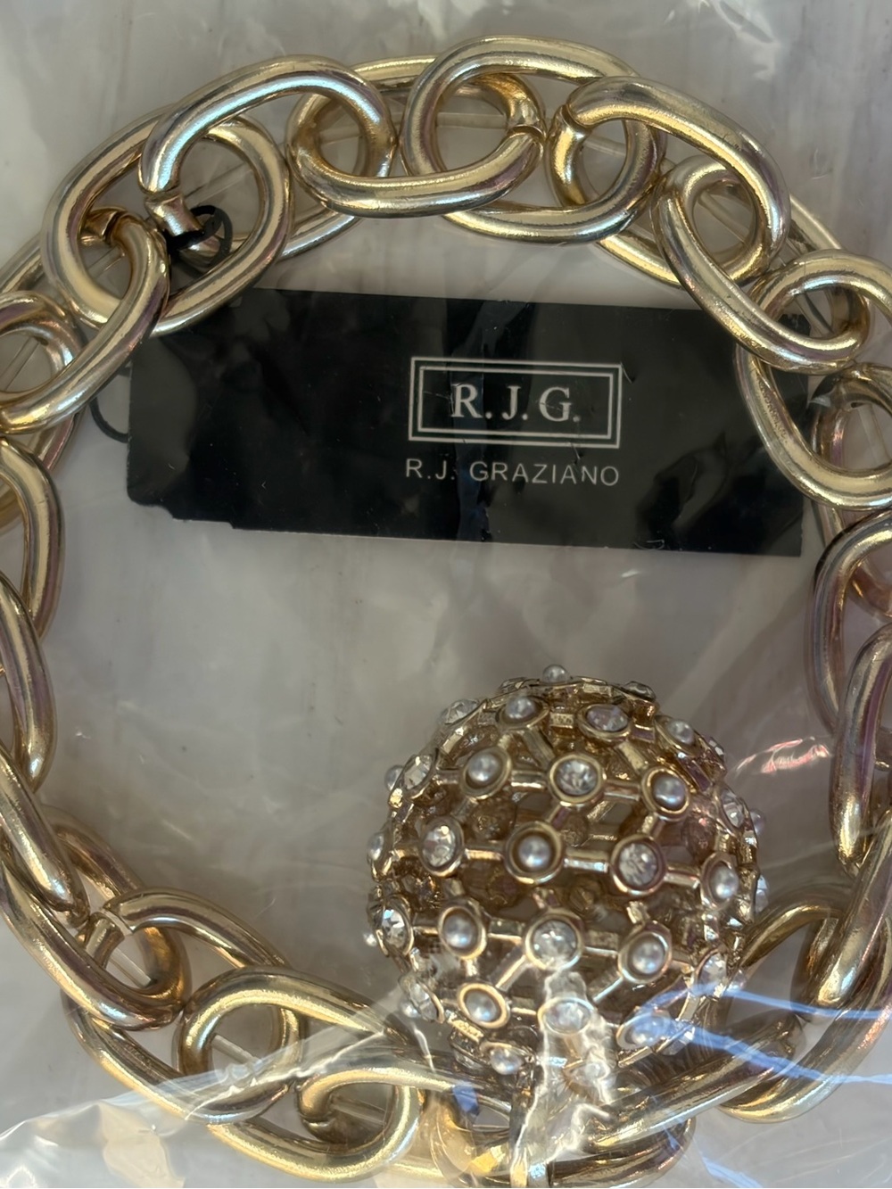 R.J. Graziano Gold Chain-Link Bracelet with Jeweled Orb Charm